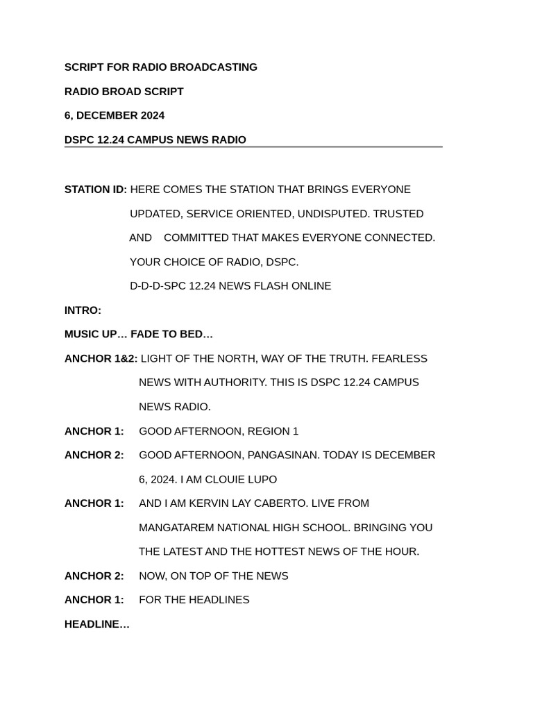 DSPC 12.24 Campus News Broadcast Script | PDF