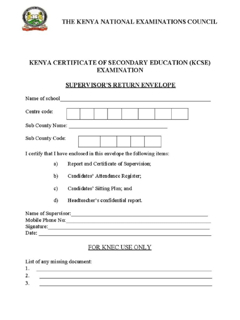 Kcse 2025 Return Envelope