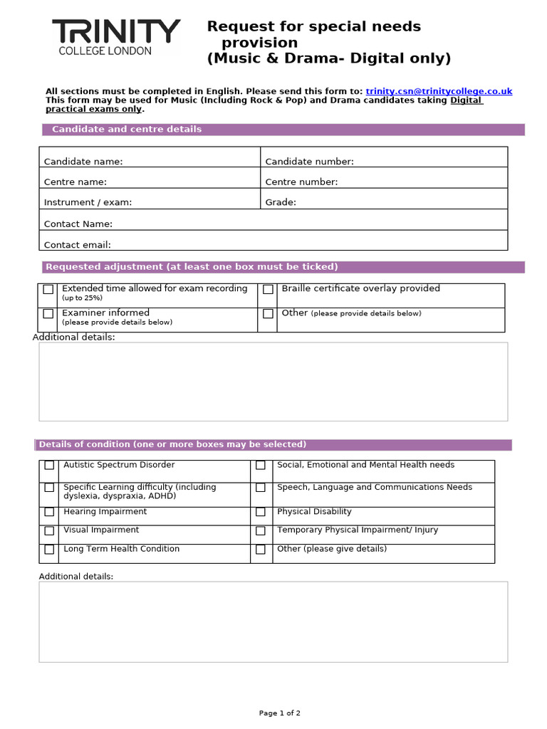 Special needs provision form digital entries pdf learning