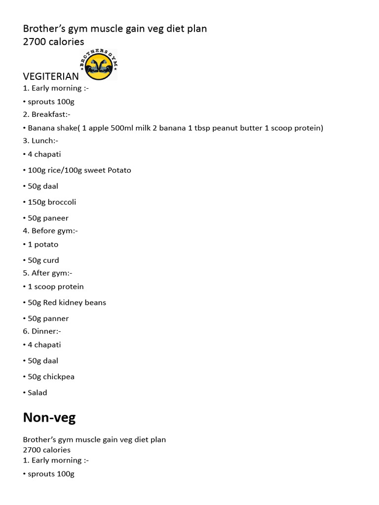 2700 Cal Vegetarian Muscle Gain Plan | PDF