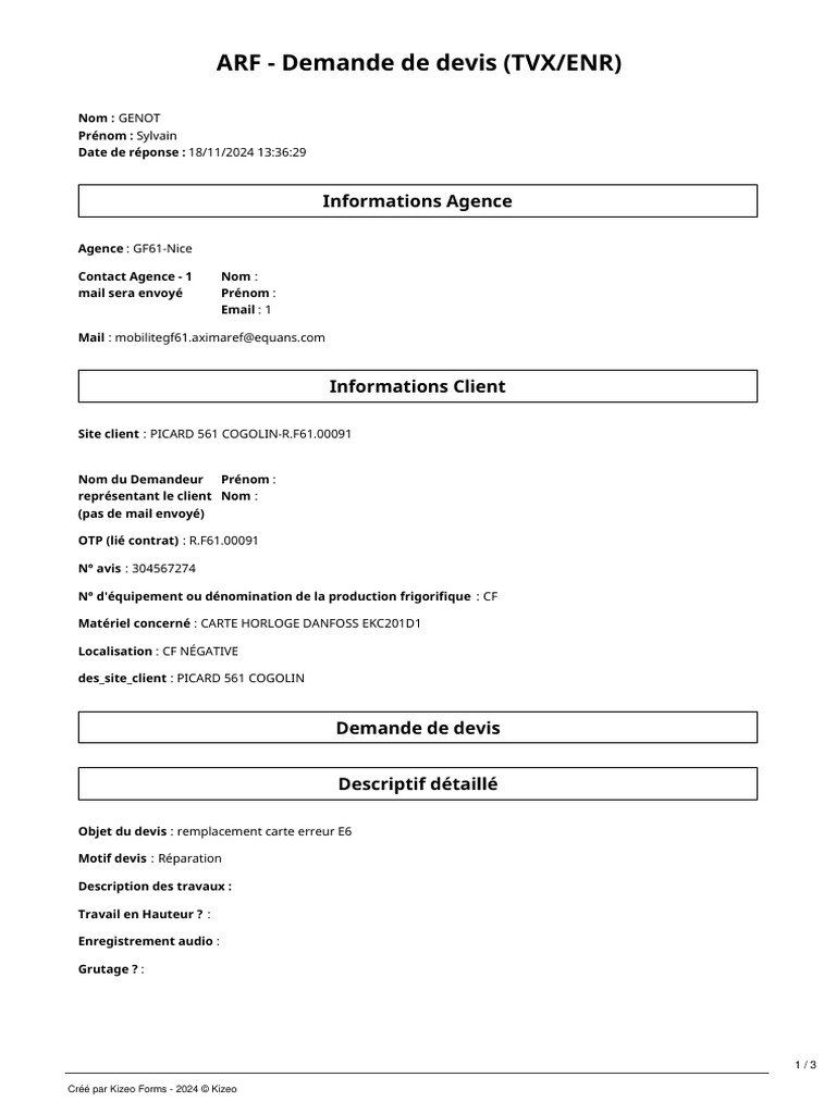 Demande de devis pour carte Danfoss | PDF