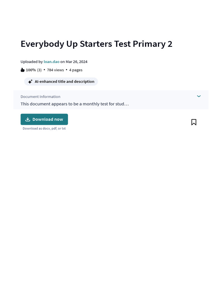 Everybody Up Starters Test Primary 2: This Document Appears To Be A ...