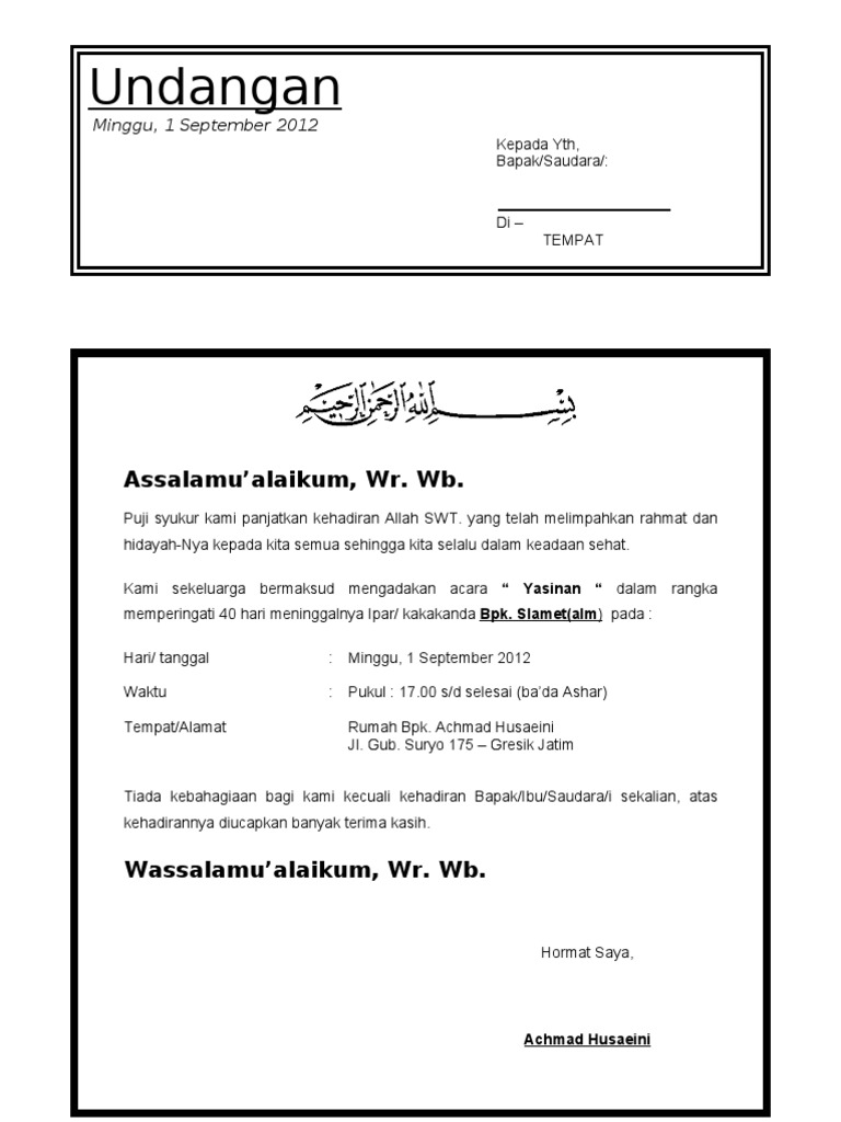 Contoh Undangan Pengajian Bulanan Majlis Talim Miftahul