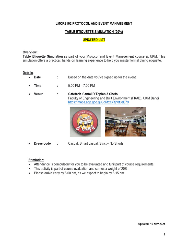 LMCR2102 Table Etiquette Simulation Invitation Confirmation Namelist ...