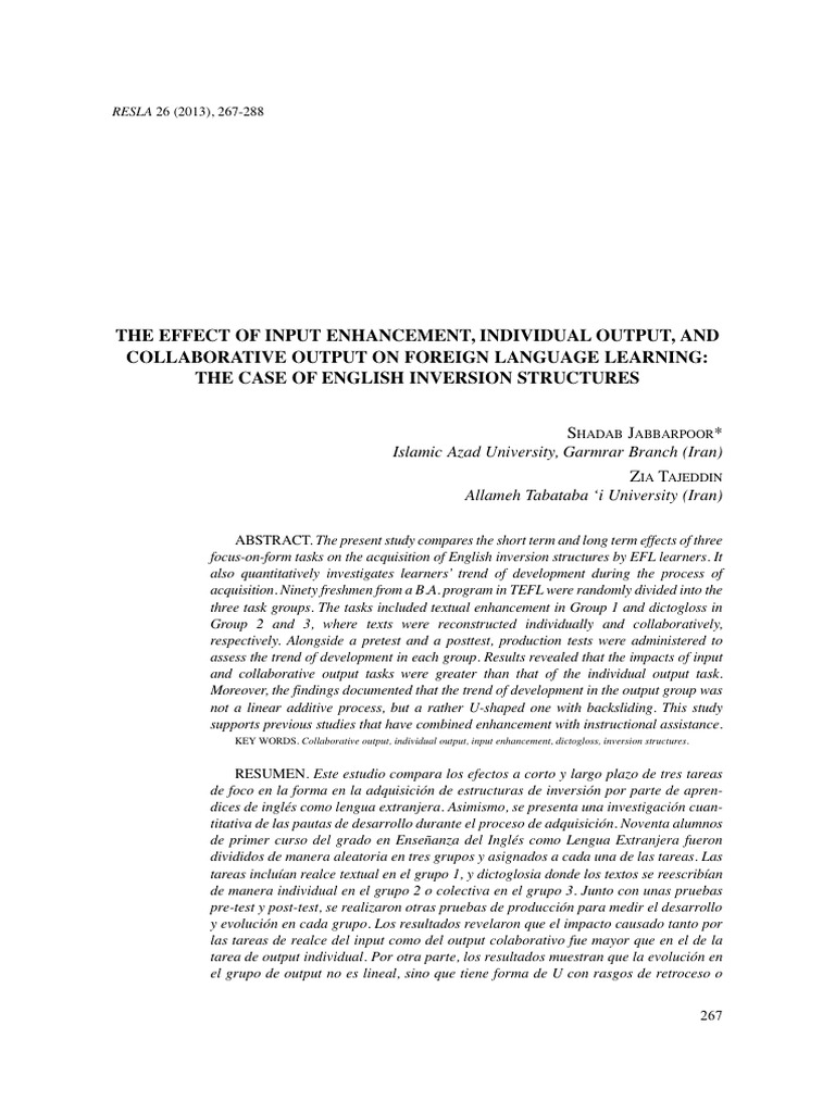 The Effect of Input Enhancement, Individual Output, and Collaborative ...