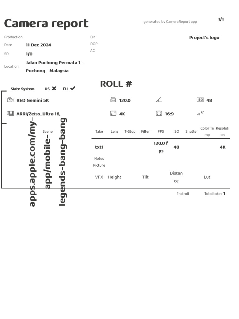 Camera Report for Puchong Production | PDF | Recording | Equipment