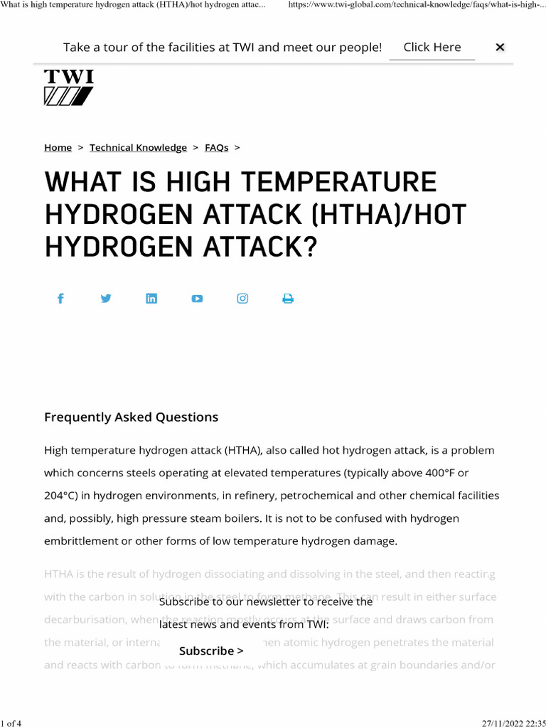 HTHA - High Temperature Hydrogen Attack - DM | PDF