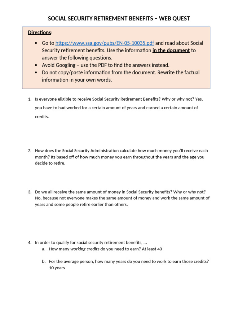 Social Security Retirement Web Quest-4d249e-Dc1a11 | PDF | Social ...
