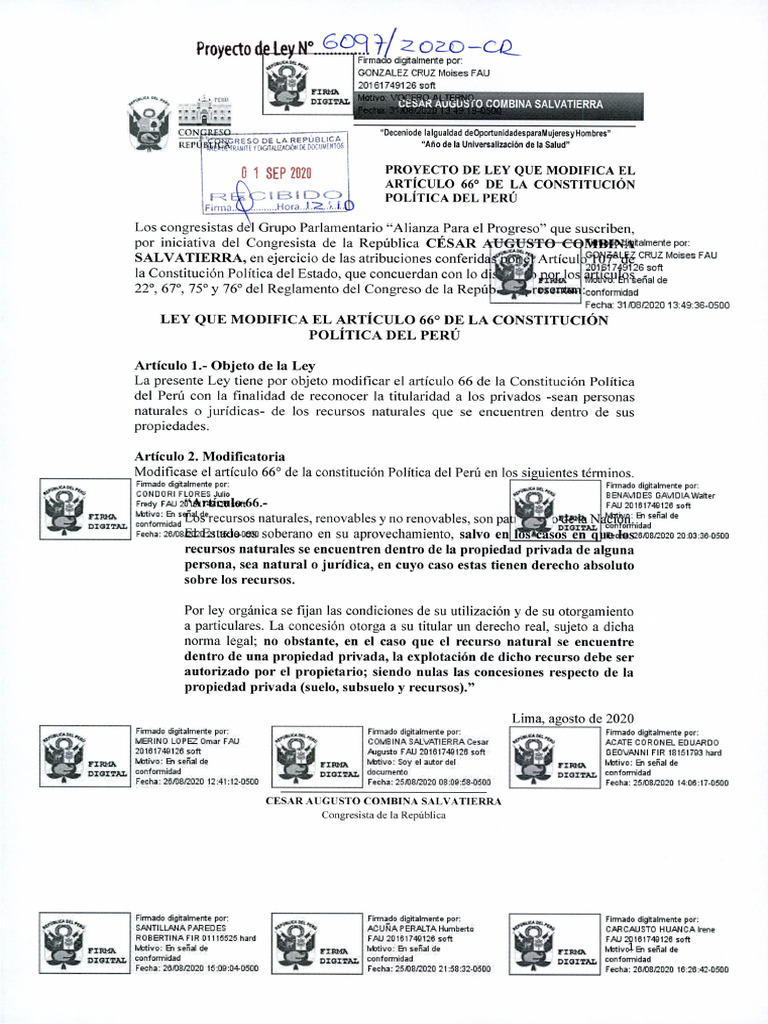 Proyecto de Ley Que Modifica El Artículo 66 de La Constitución | PDF