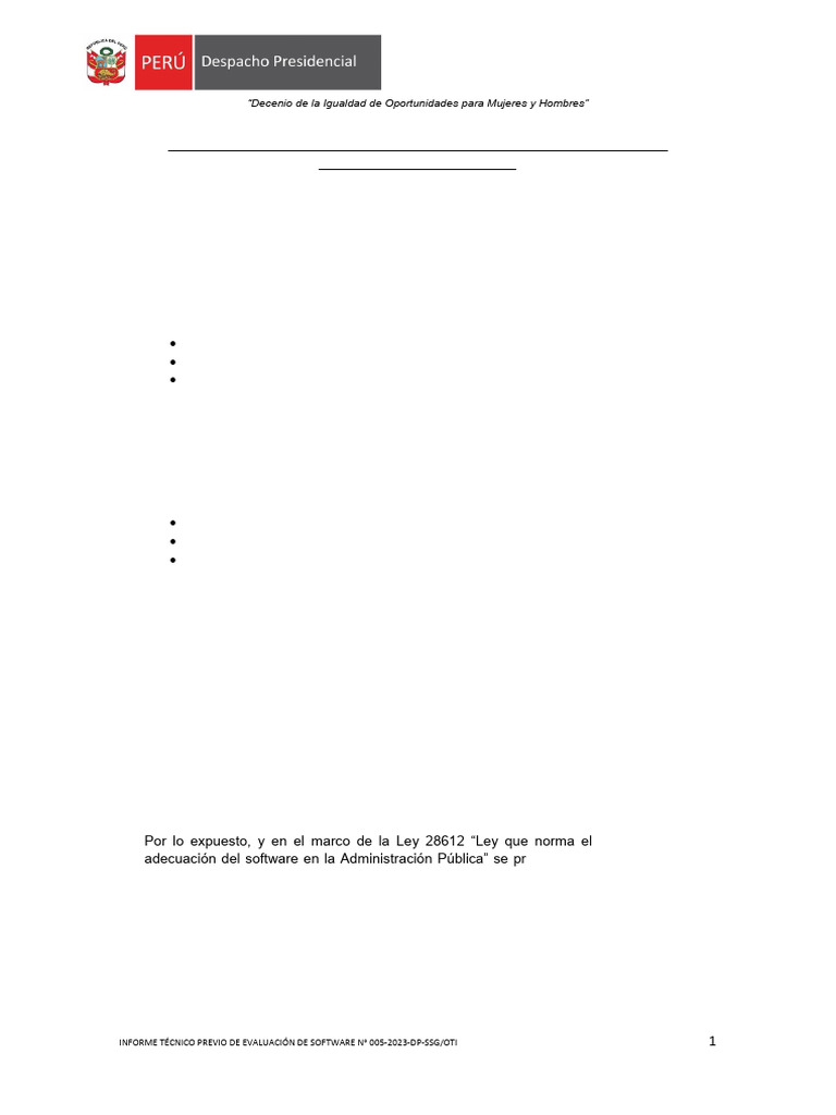 Informe Técnico Previo de Evaluación de Software #005-2023-DP-SSG/OTI ...