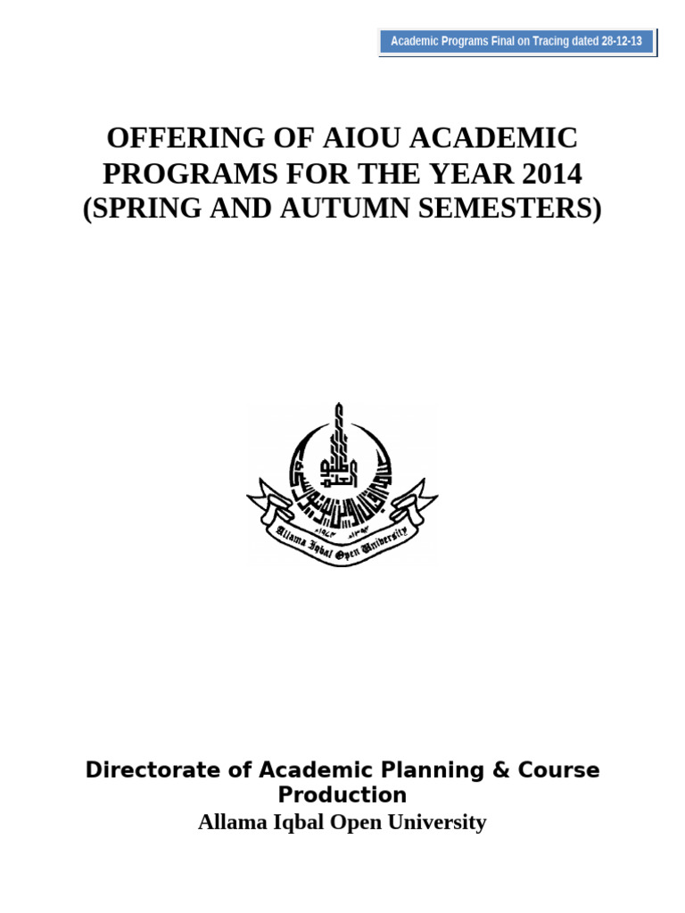 AIOU Academic Programs 2014 Overview | PDF | Bachelor's Degree ...