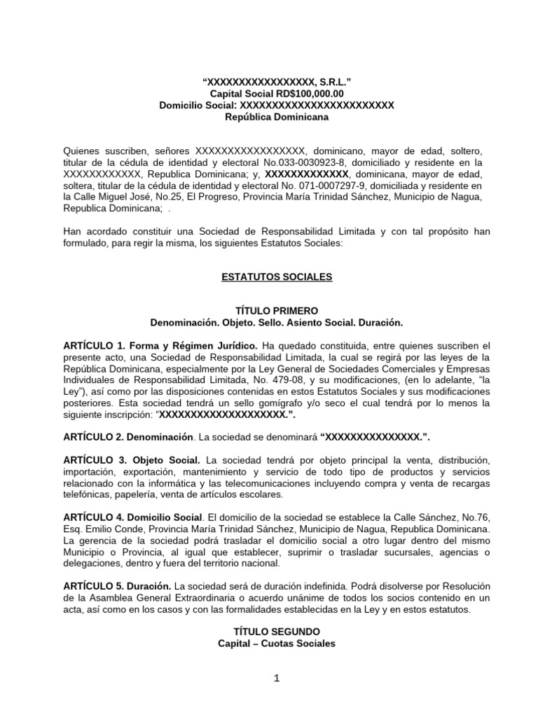 Modelo Estatutos Sociales | PDF | Sociedad de responsabilidad limitada ...