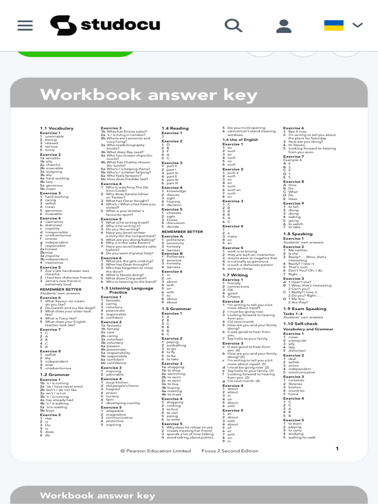 518567681 Focus 2 2E Workbook Answers - 1 Vocabulary