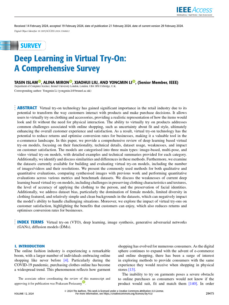 Deep Learning in Virtual Try-On A Comprehensive Survey | PDF | Deep ...