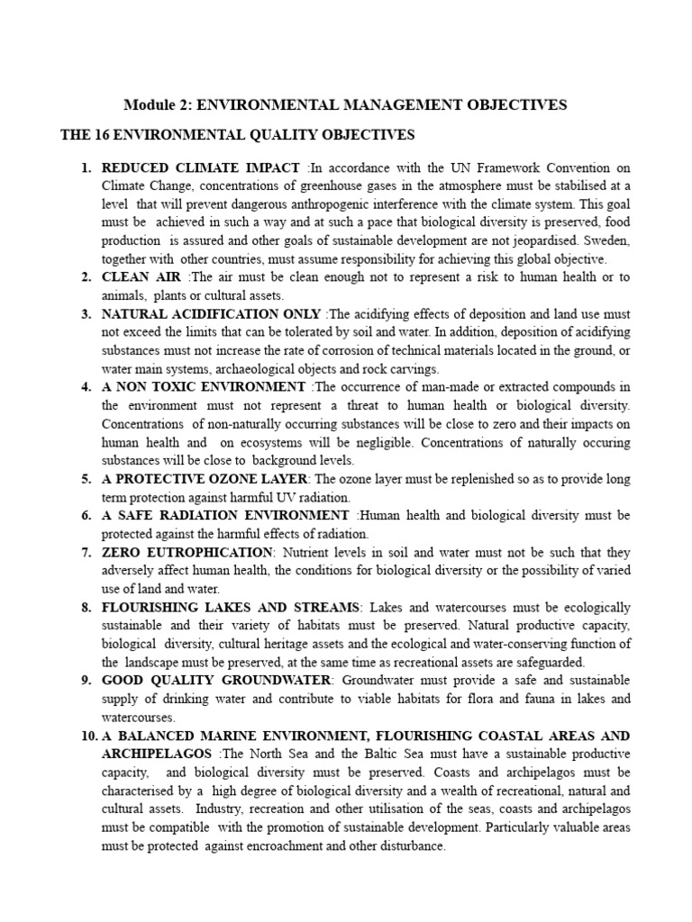 Environmental Quality Objectives Overview | PDF | Clean Technology ...
