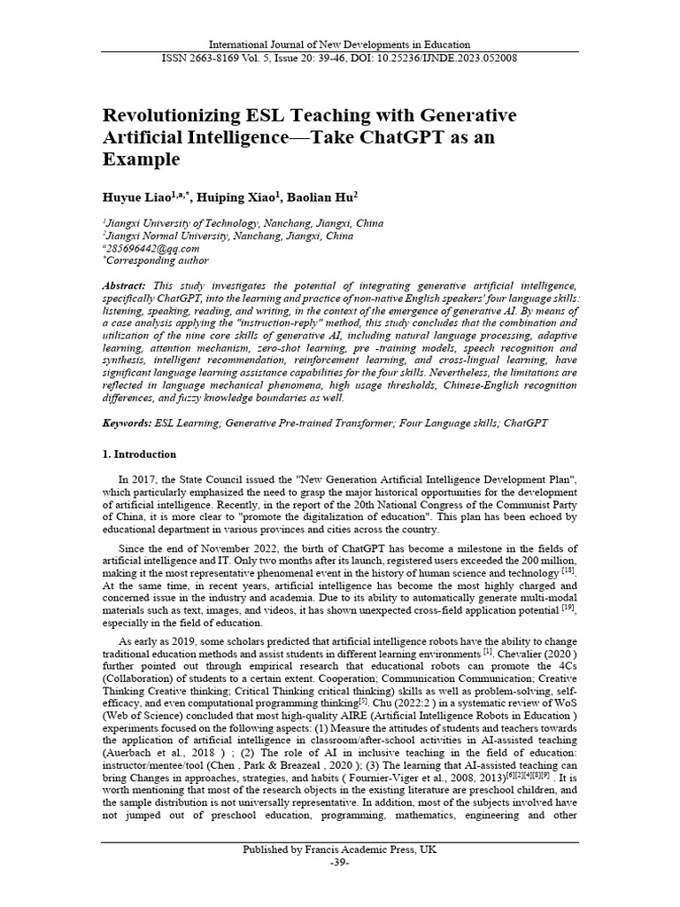 ESL Teaching with ChatGPT Integration | PDF | Artificial Intelligence ...