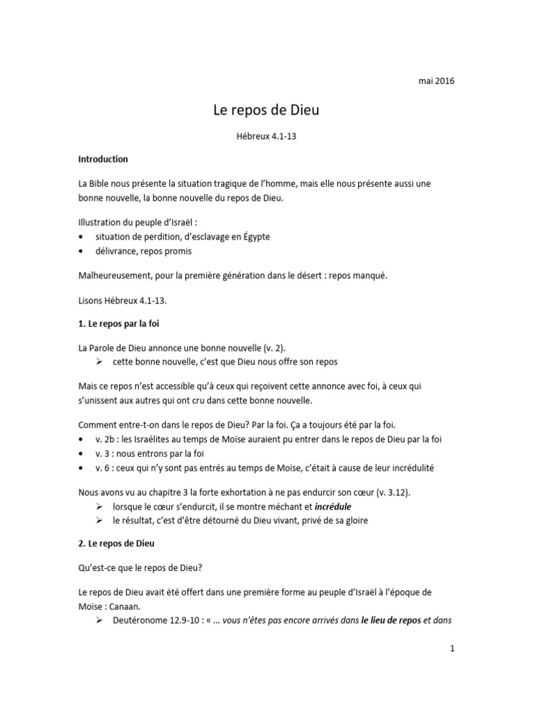 Le repos de Dieu par la foi en Jésus | PDF | Messie | Moïse