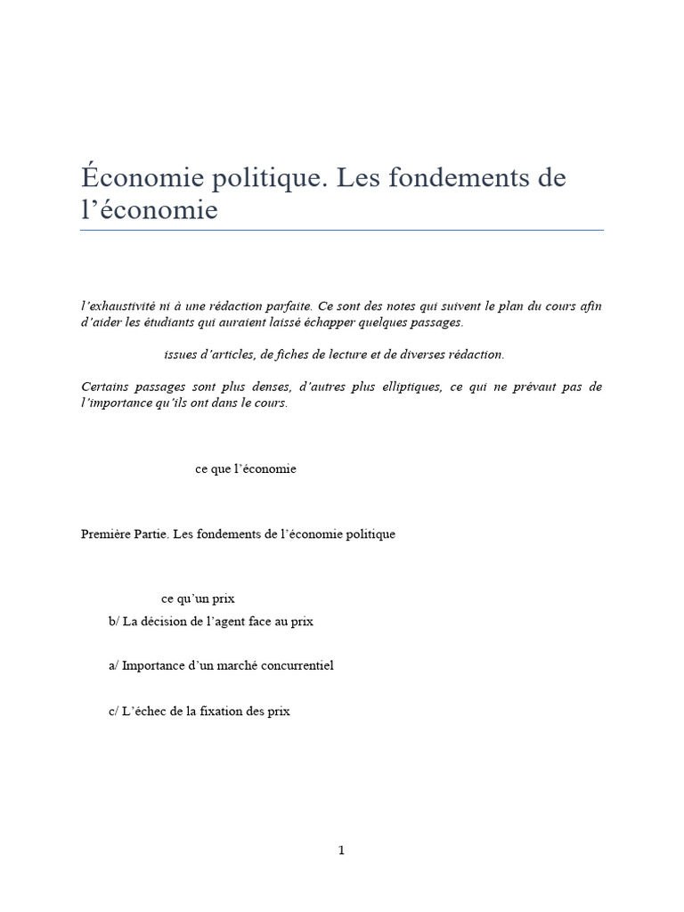 Notes de Cours en Économie Politique | PDF | Prix | Valeur (Économie)