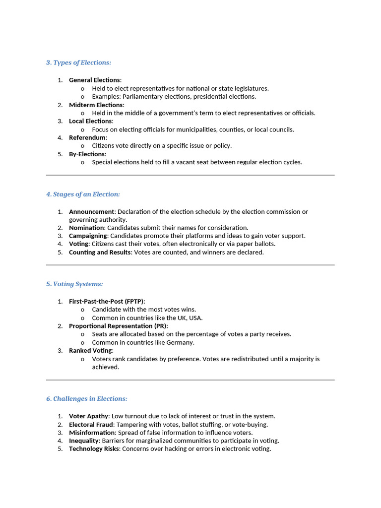 Types and Stages of Elections Explained | PDF