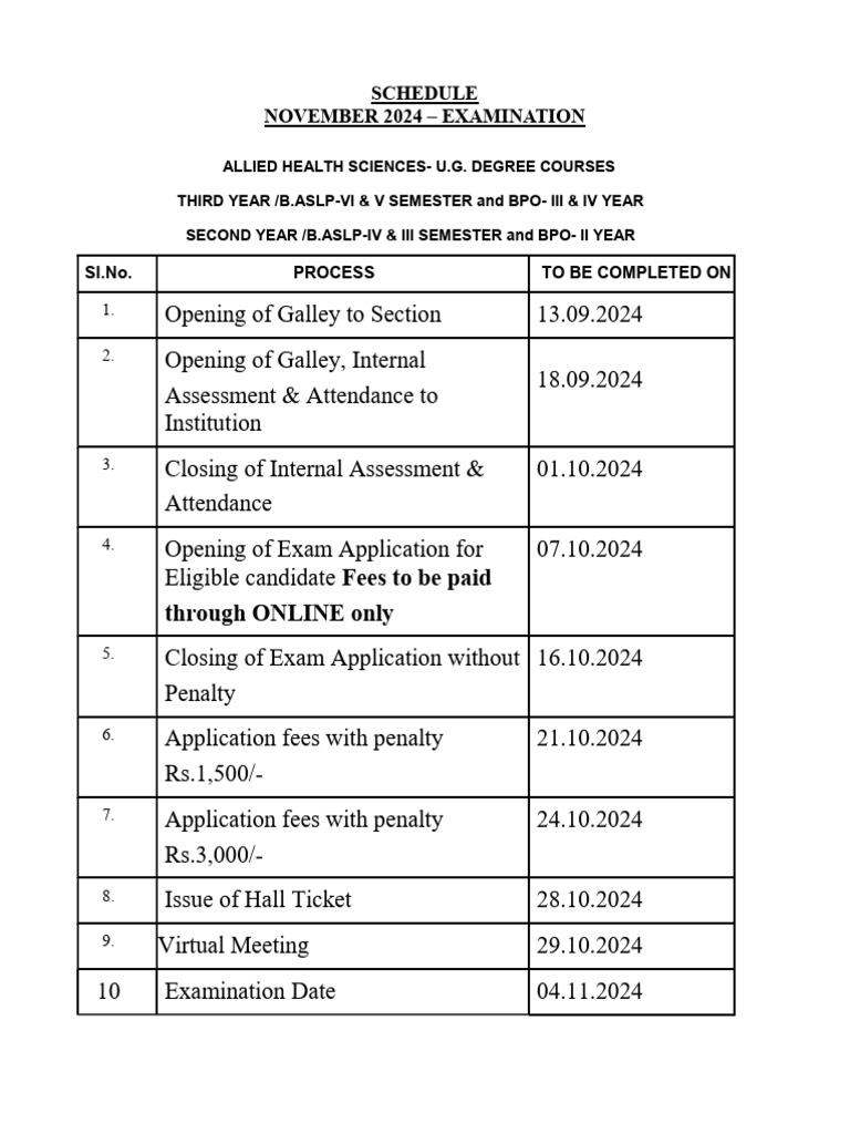 Allied Health Sciences Exam Schedule 2024 | PDF | Undergraduate ...