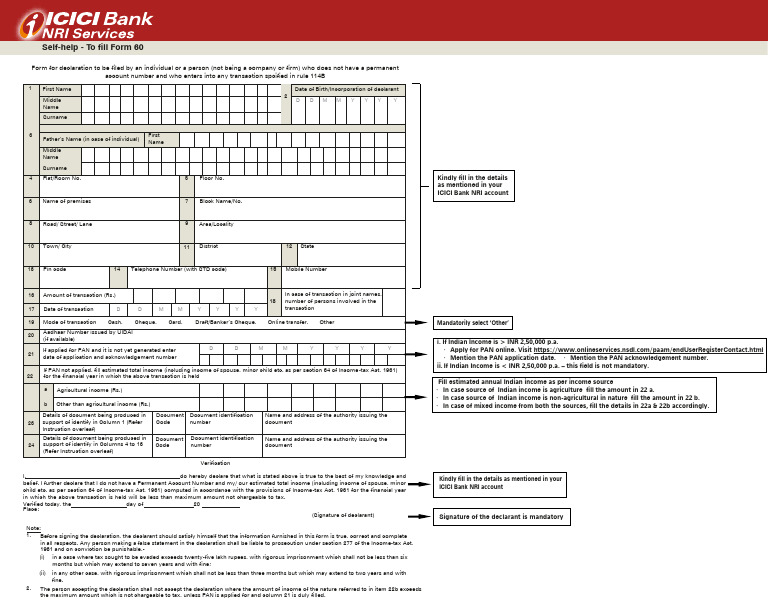 details-of-form-60 | PDF | Banking | Banking Technology