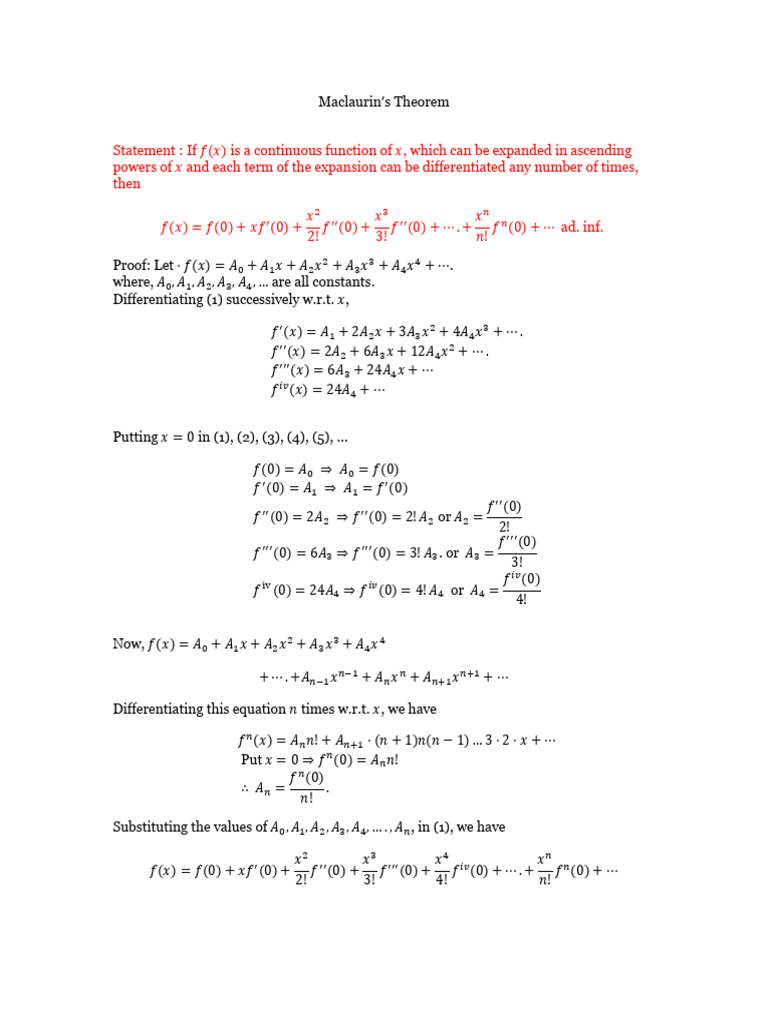 Maclaurin's Theorem Explained | PDF | Equations | Mathematics