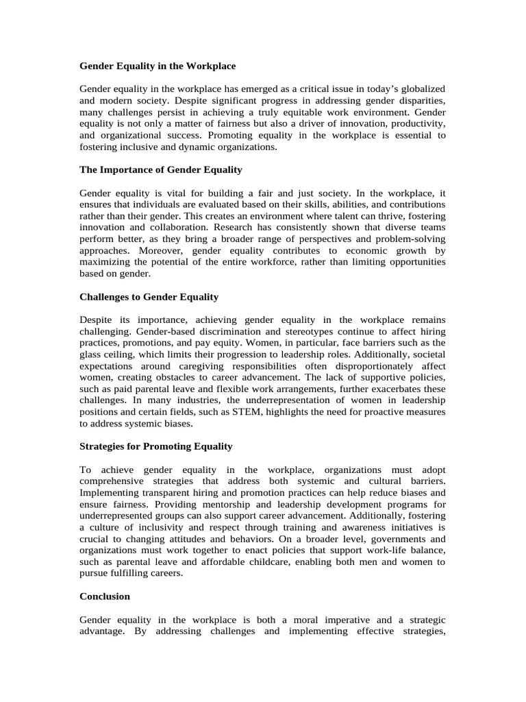Workplace Gender Equality Strategies | PDF | Gender Equality | Gender ...