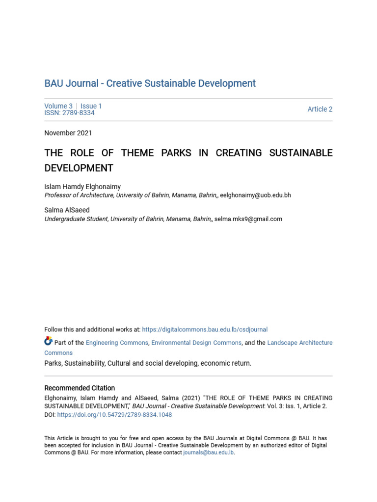 The Role of Theme Parks in Creating Sustainable Development | PDF ...