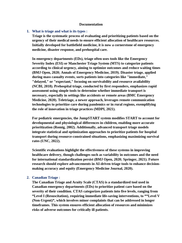 Triage Documentation | PDF | Emergency Department | Medical Specialties