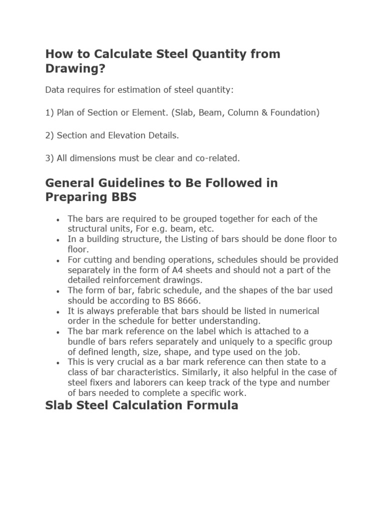 Steel Quantity Calculation Guide | PDF | Concrete | Composite Material