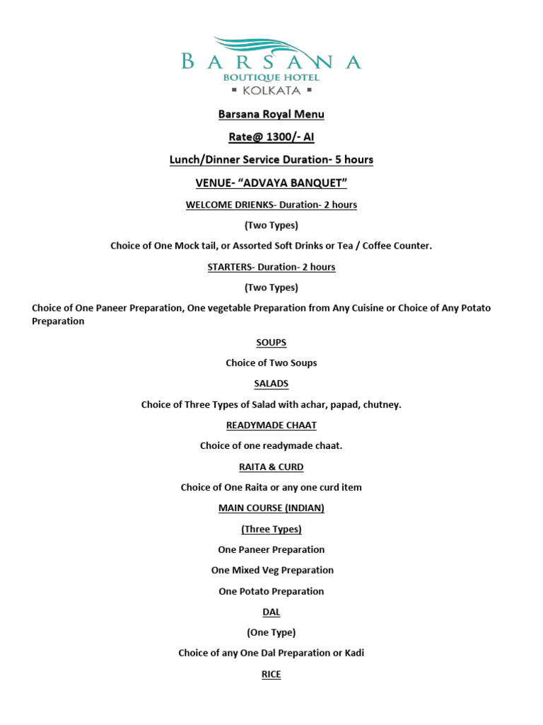 Barsana Royal Menu 1300 AI | PDF | Indian Cuisine | Chinese Cuisine