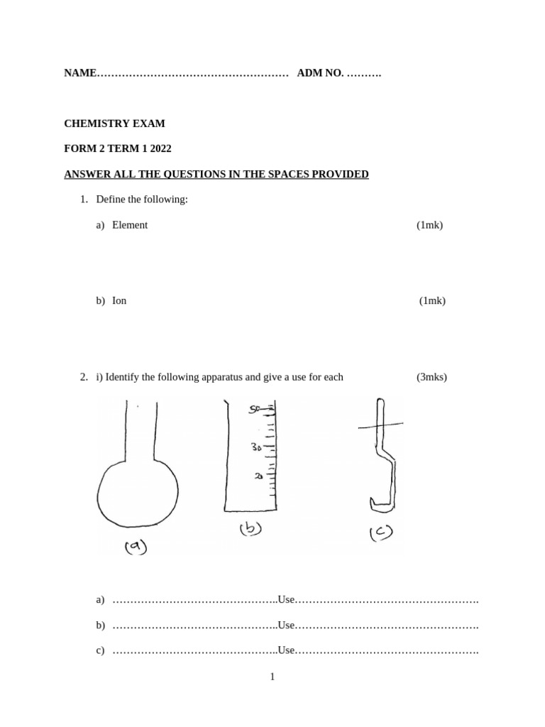 Form 2 Chemistry Exam Questions 2022 | PDF | Chemical Elements | Redox