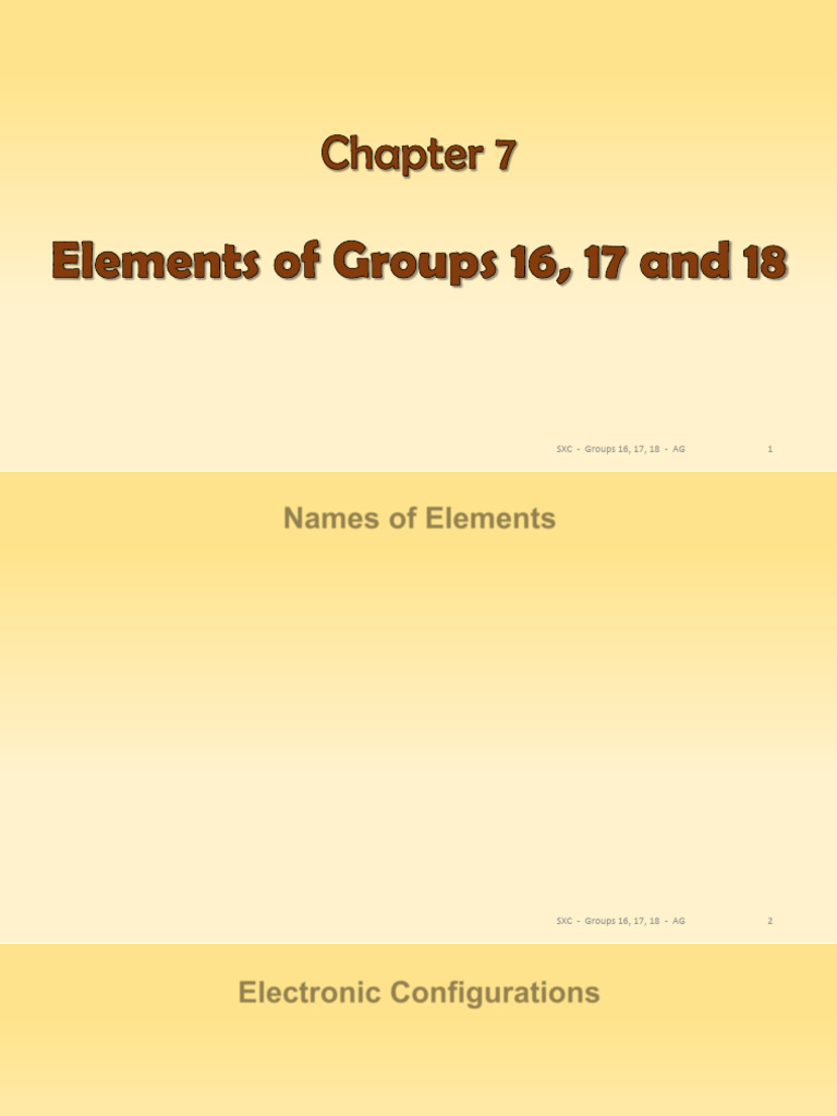 Overview of Groups 16, 17, 18 Elements | PDF | Physical Chemistry | Atoms