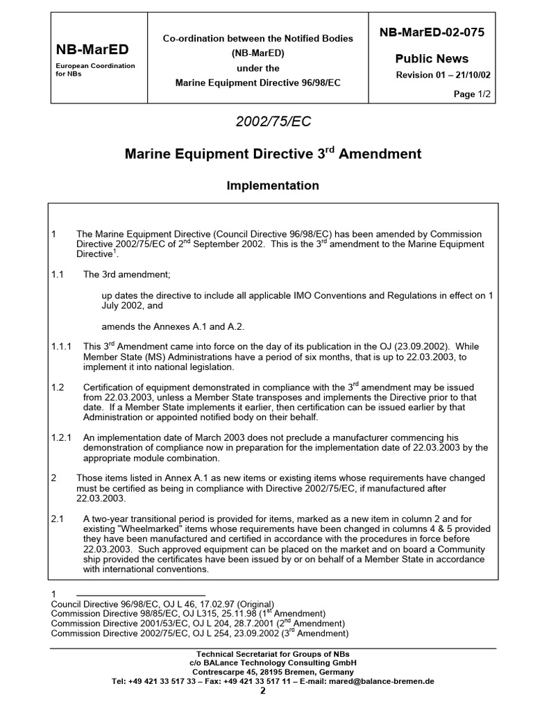 Marine Equipment Directive 2002/75/EC Update | PDF | European Union
