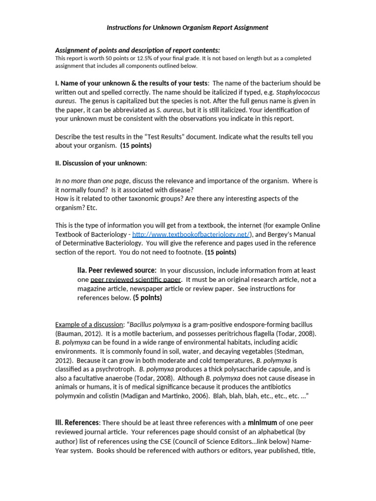 Unknown Organism Report Guidelines | PDF | Staphylococcus | Microbiology