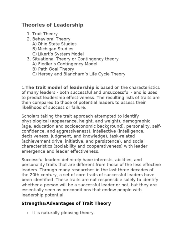 Leadership Theories Pdf Leadership Psychology