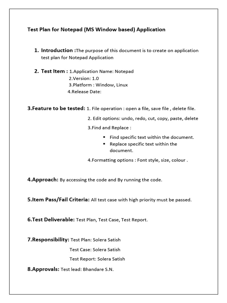 Notepad Application Test Plan 1.0 | PDF