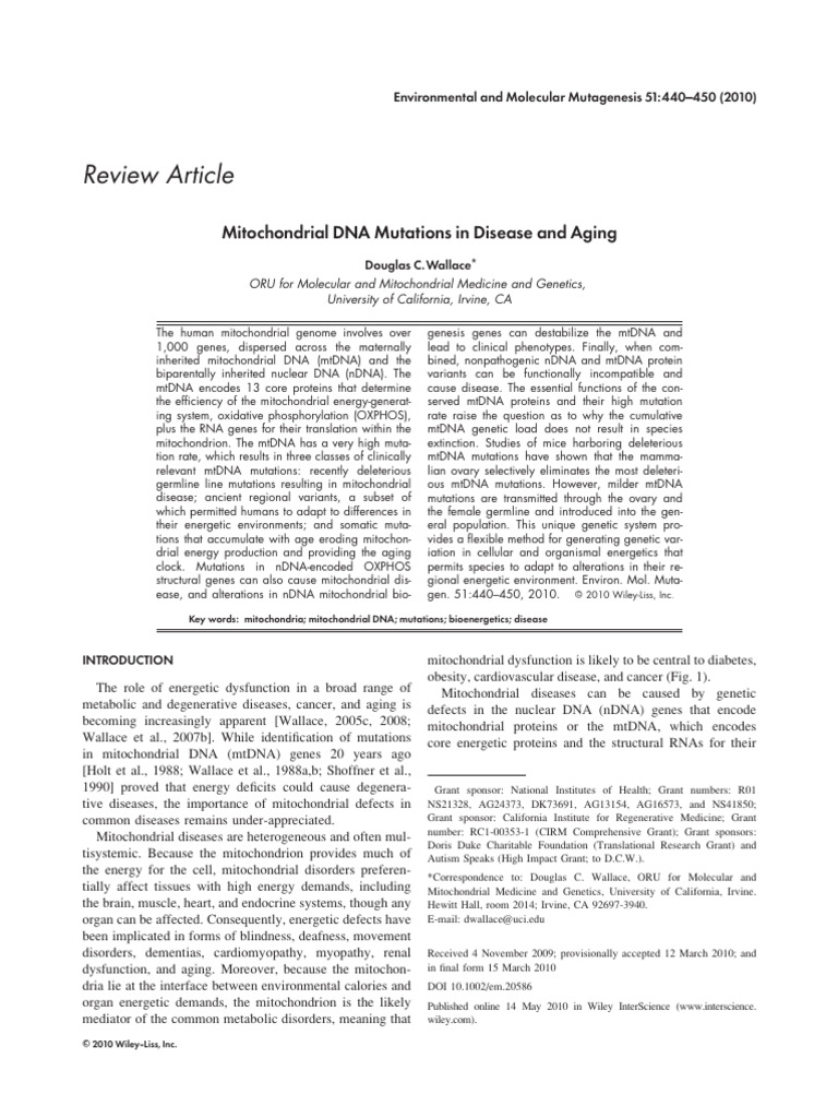 Mitochondrial DNA Mutations in Disease and Aging | PDF | Mitochondrial ...