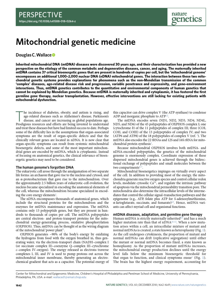 Mitochondrial Genetic Medicine | PDF | Mitochondrial Dna | Mitochondrion