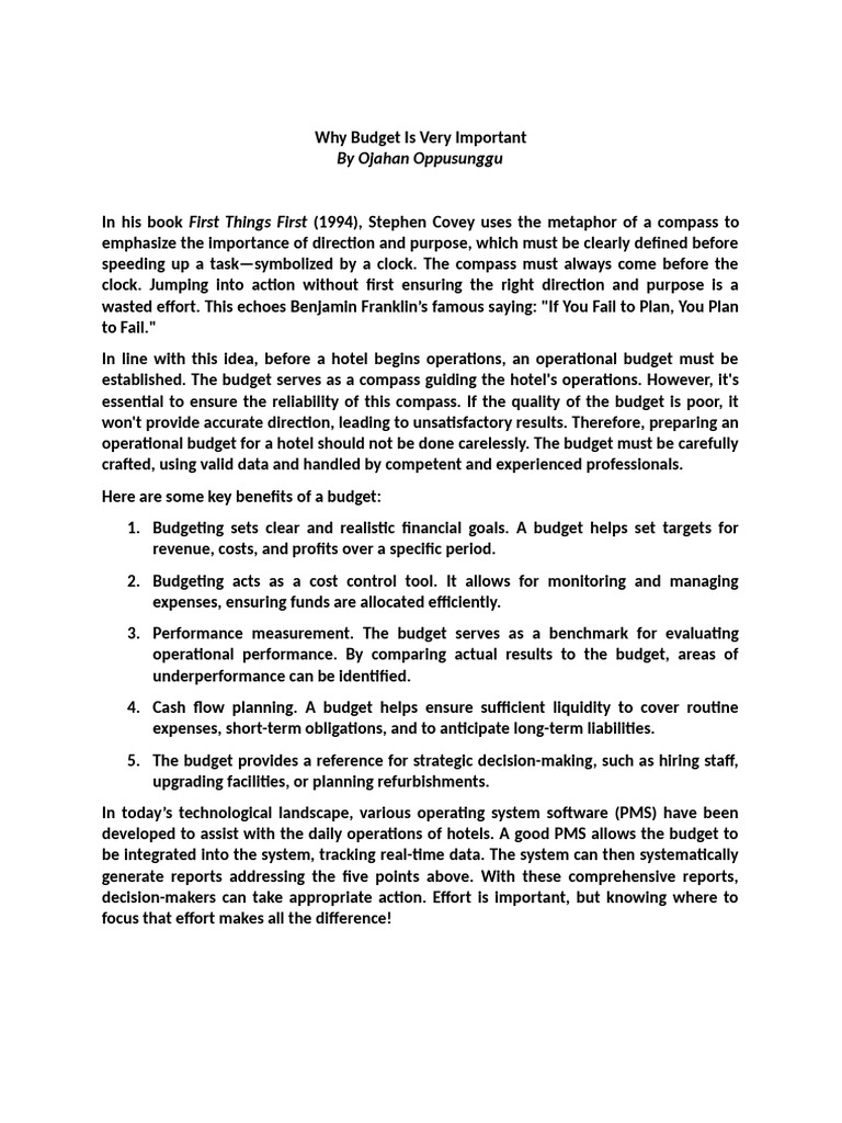 Why Budget Is Very Important | PDF