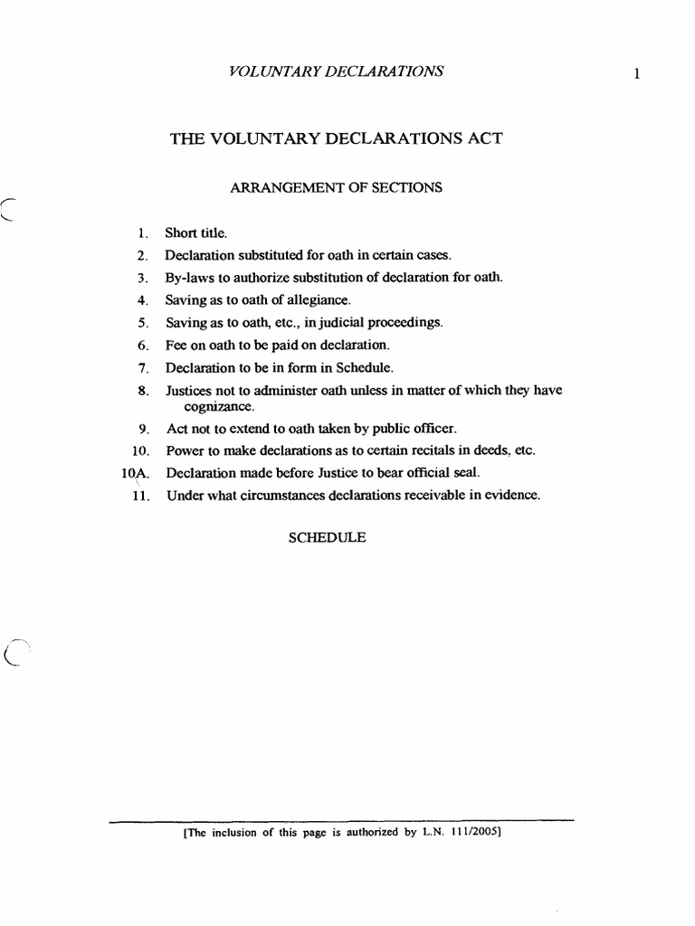 Voluntary Declarations Act Overview | PDF | Affidavit | Oath Of Office