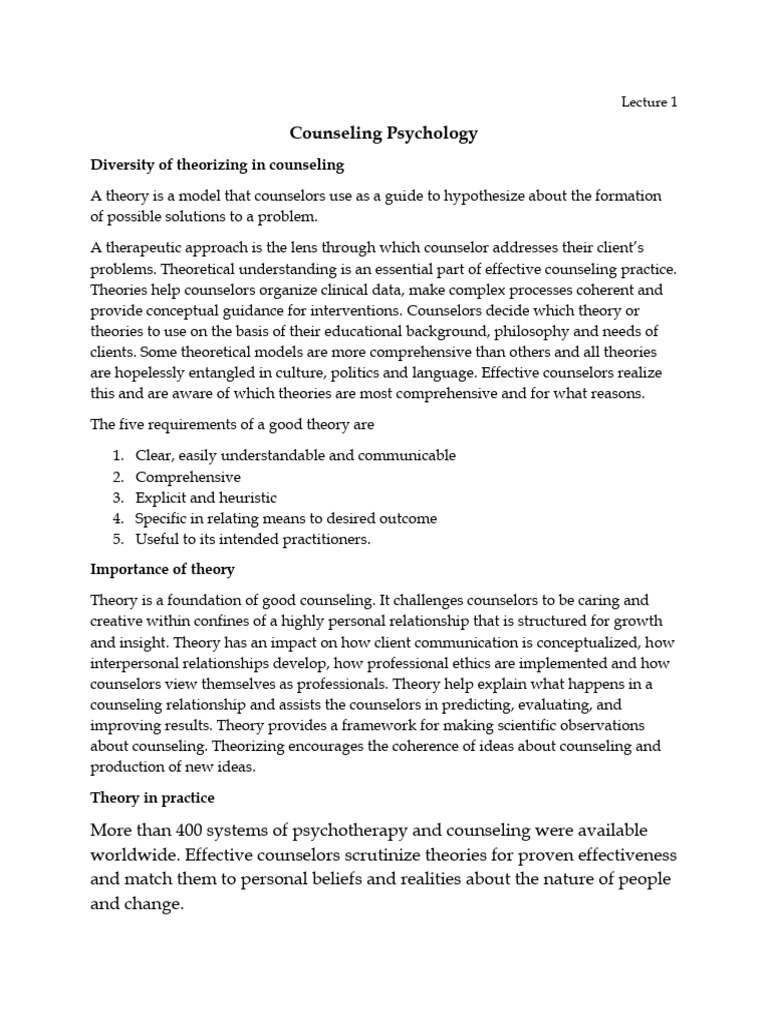 Theories in Counseling Psychology | PDF | Counseling Psychology | Theory