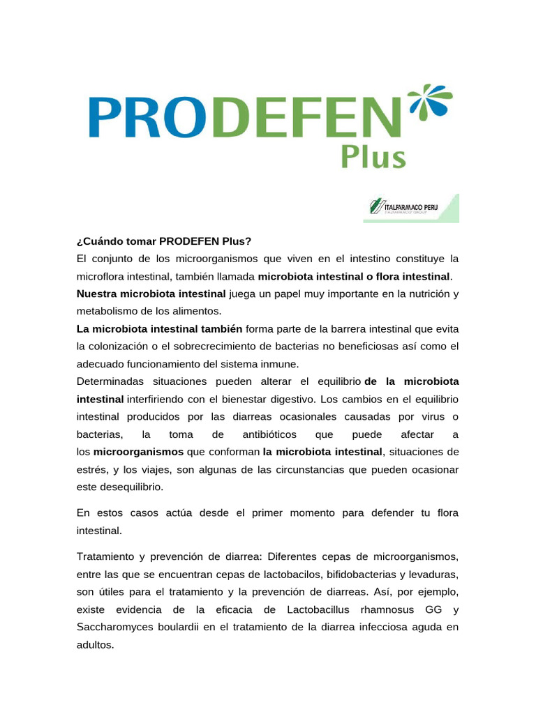 PRODEFEN Plus | PDF | Diarrea | Probiótico
