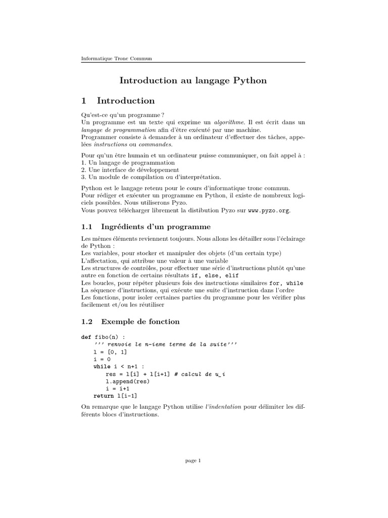 Introduction au langage Python | PDF | Structure de contrôle | Python ...