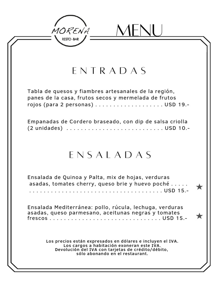 Menu Morena Resto Bar | PDF | ensalada | Postres