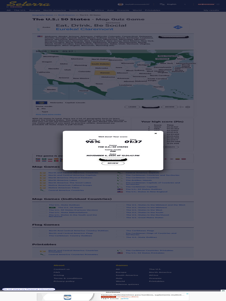 The U S 50 States Map Quiz Game - 1