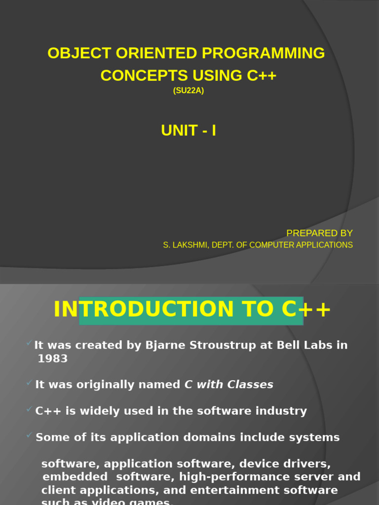 C++PPT_UNIT - I - 2022-23 | PDF | C++ | Object Oriented Programming