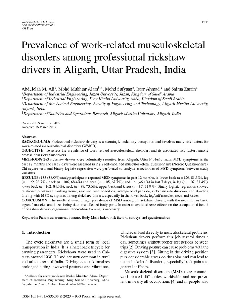 Ali Et Al 2023 Prevalence of Work Related Musculoskeletal Disorders ...