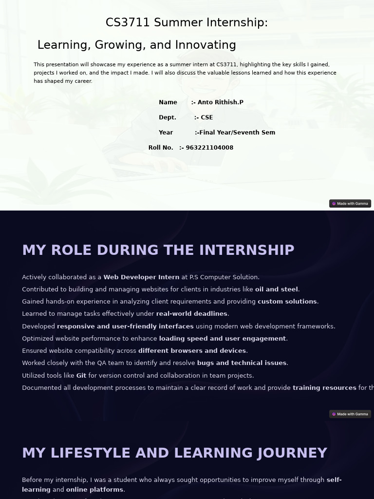 CS3711 Summer Internship Overview | PDF | Web Development | Websites