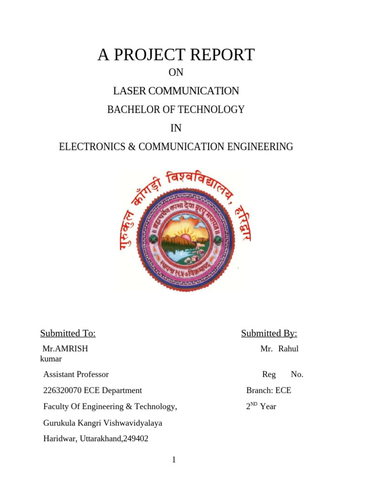 Laser Communication Project Report | PDF | Optical Fiber ...
